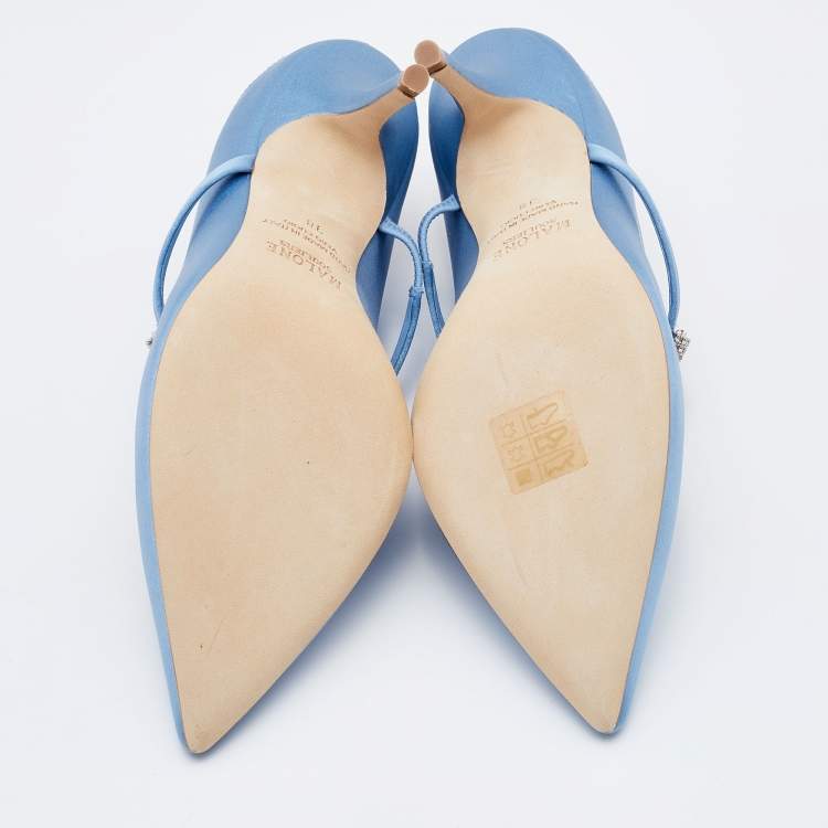 Pre Owned Malone Souliers Blue Satin Bella Embellished Mules Size 38
