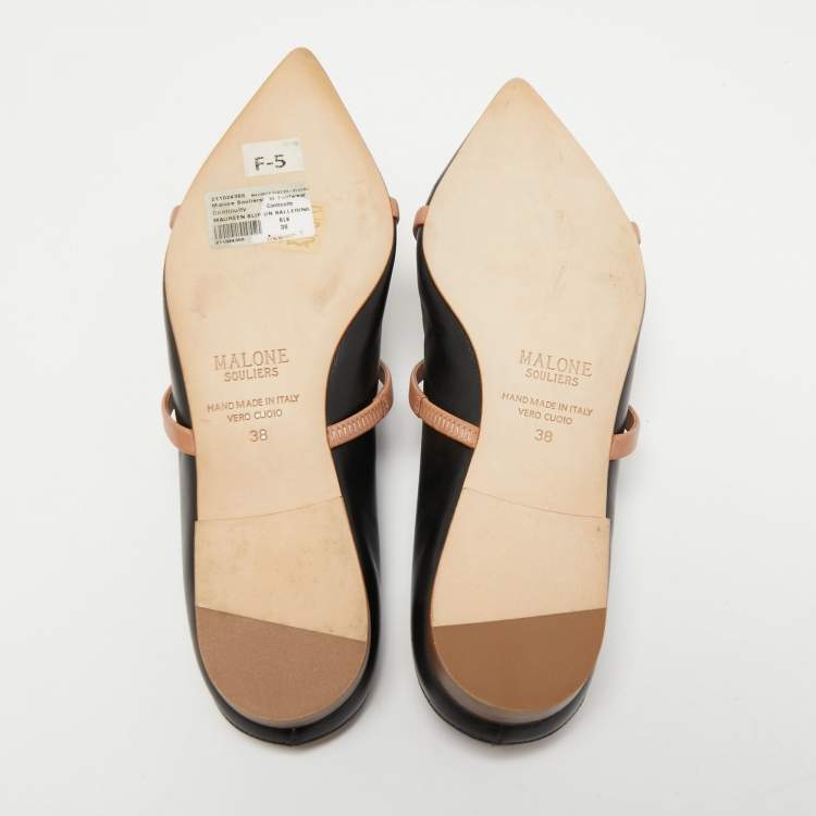 Pre Owned Malone Souliers Black Leather Maureen Flat Mules Size 38