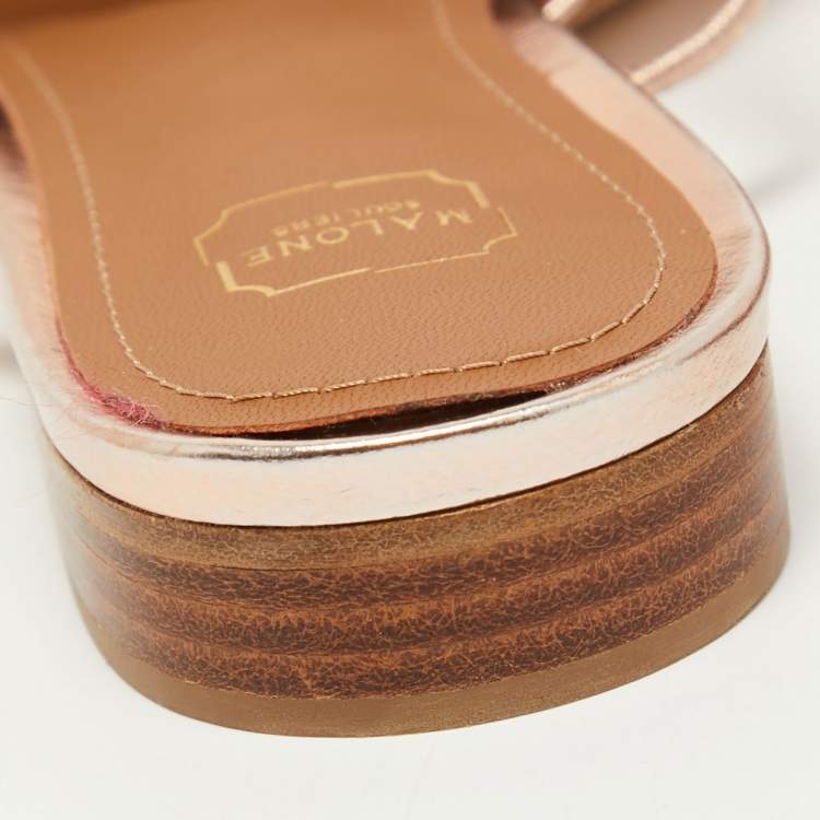 Pre Owned Malone Souliers Metallic Leather Frankie Mary Jane Flat Mules Size 37