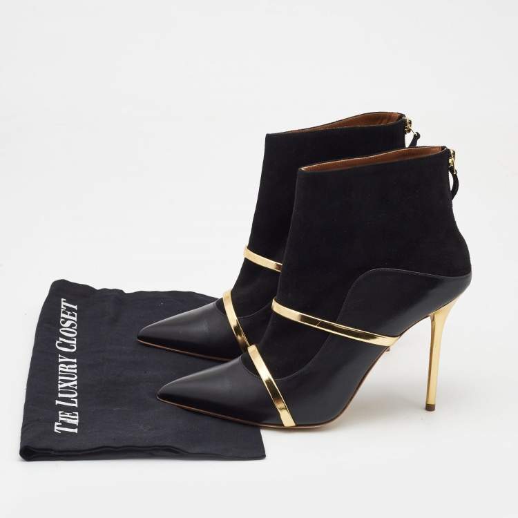 Pre Owned Malone Souliers Black/Gold Leather and Suede Madison Ankle Booties Size 42