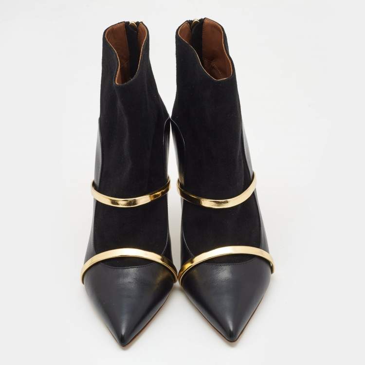 Pre Owned Malone Souliers Black/Gold Leather and Suede Madison Ankle Booties Size 42