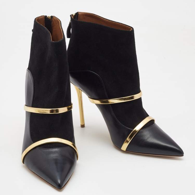 Pre Owned Malone Souliers Black/Gold Leather and Suede Madison Ankle Booties Size 42