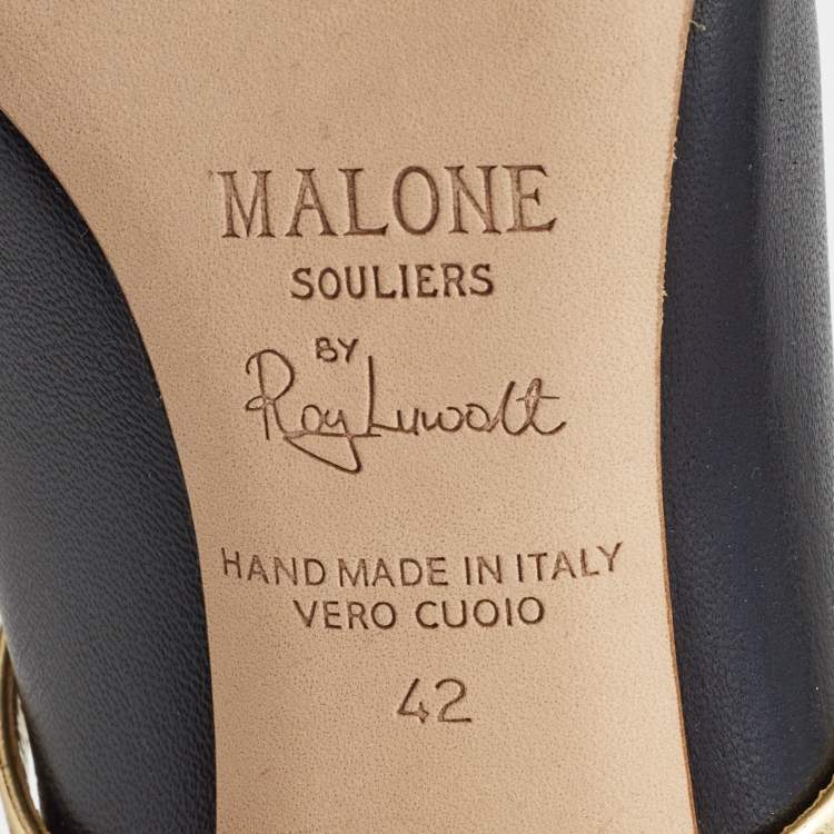 Pre Owned Malone Souliers Black/Gold Leather and Suede Madison Ankle Booties Size 42