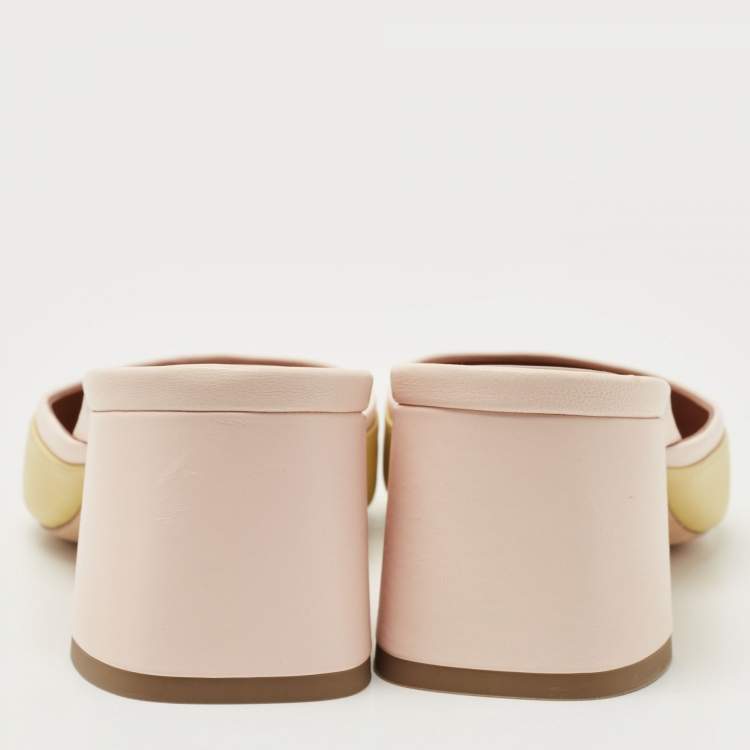 Pre Owned Malone Souliers Yellow/Pink Leather Mule Sandals Size 39