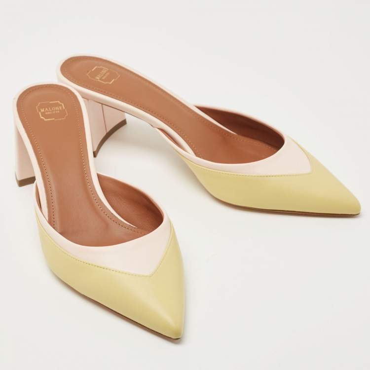 Pre Owned Malone Souliers Yellow/Pink Leather Mule Sandals Size 39
