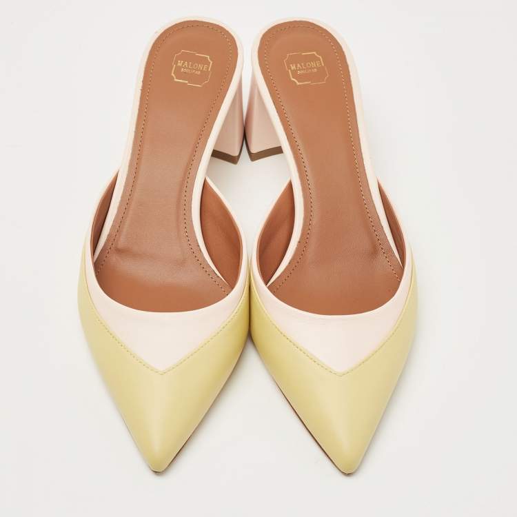 Pre Owned Malone Souliers Yellow/Pink Leather Mule Sandals Size 39