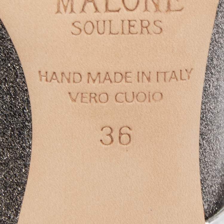 Pre Owned Malone Souliers Metallic Silver Glitter and Leather Maureen Sandals Size 36