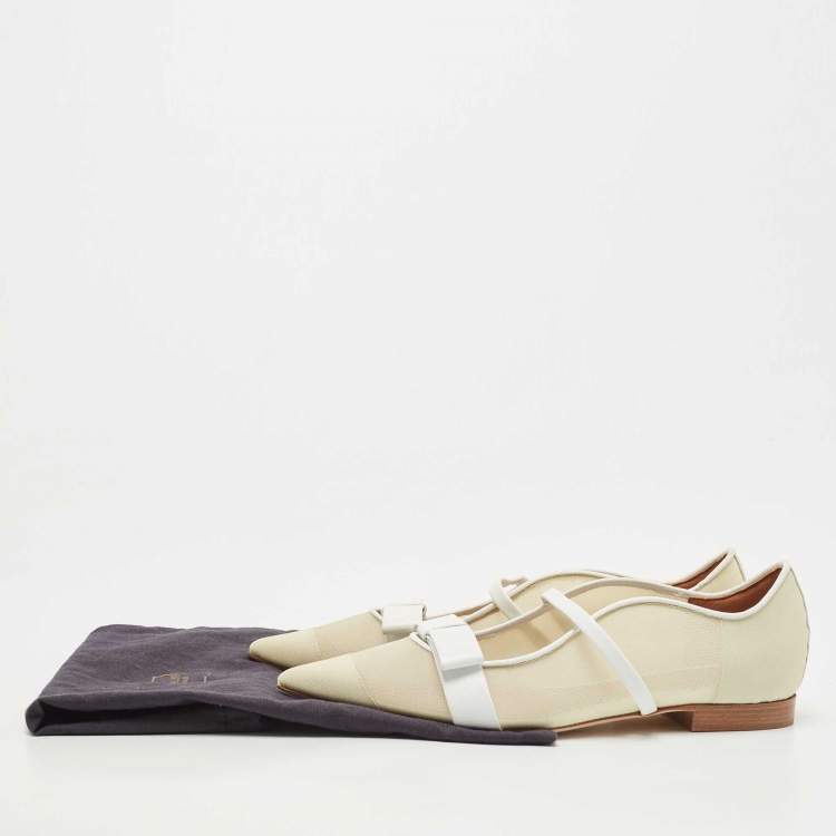 Pre Owned Malone Souliers Cream/White Mesh and Leather Margueritee Ballet Flats Size 37