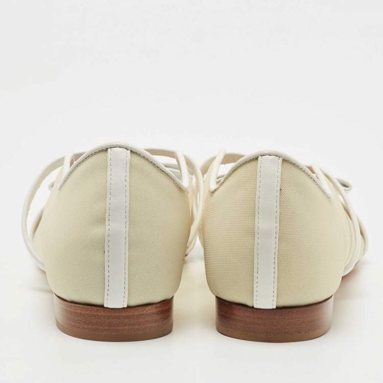 Pre Owned Malone Souliers Cream/White Mesh and Leather Margueritee Ballet Flats Size 37