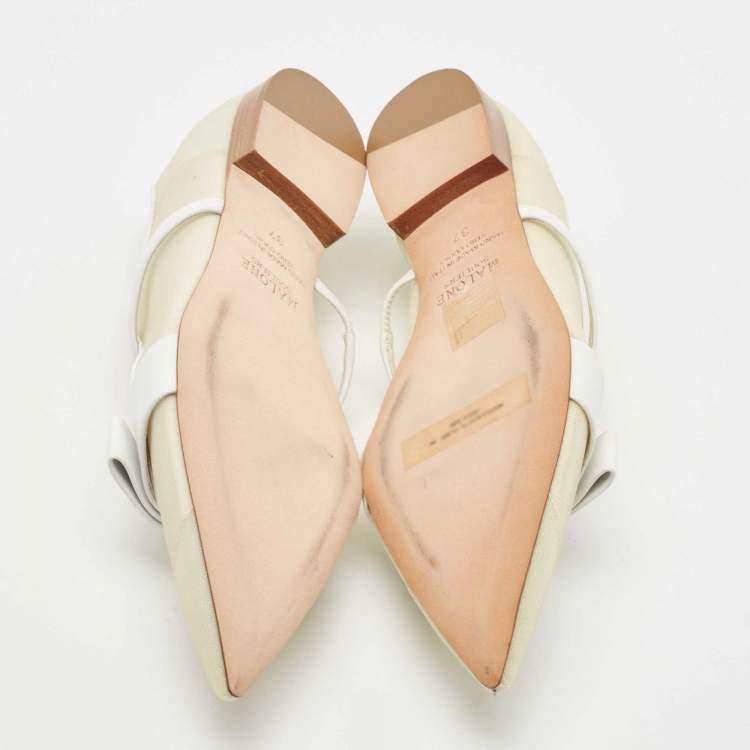Pre Owned Malone Souliers Cream/White Mesh and Leather Margueritee Ballet Flats Size 37