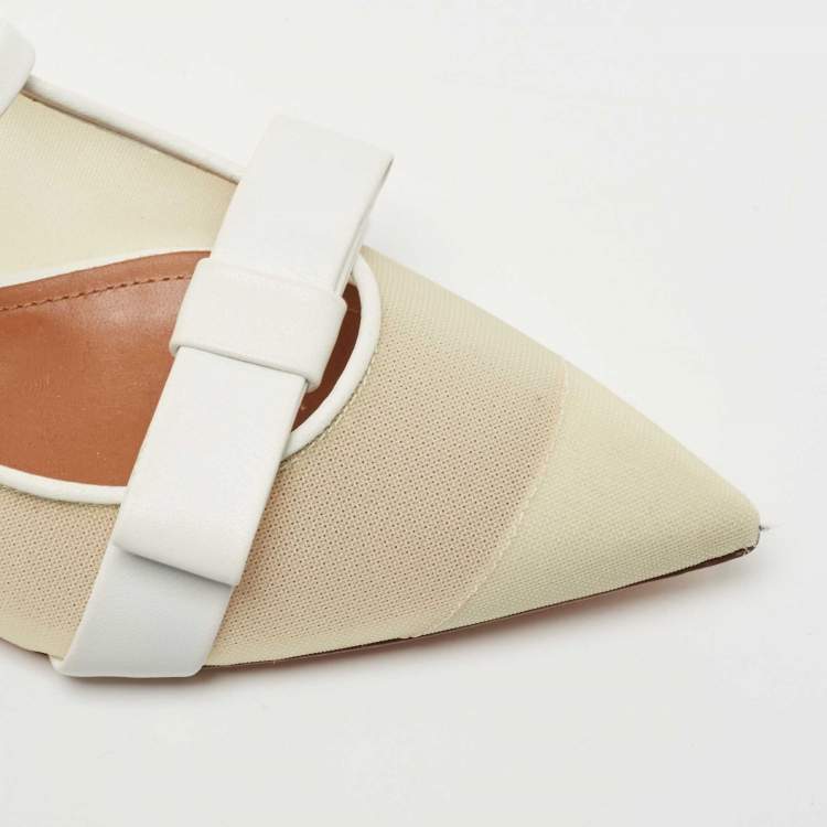 Pre Owned Malone Souliers Cream/White Mesh and Leather Margueritee Ballet Flats Size 37