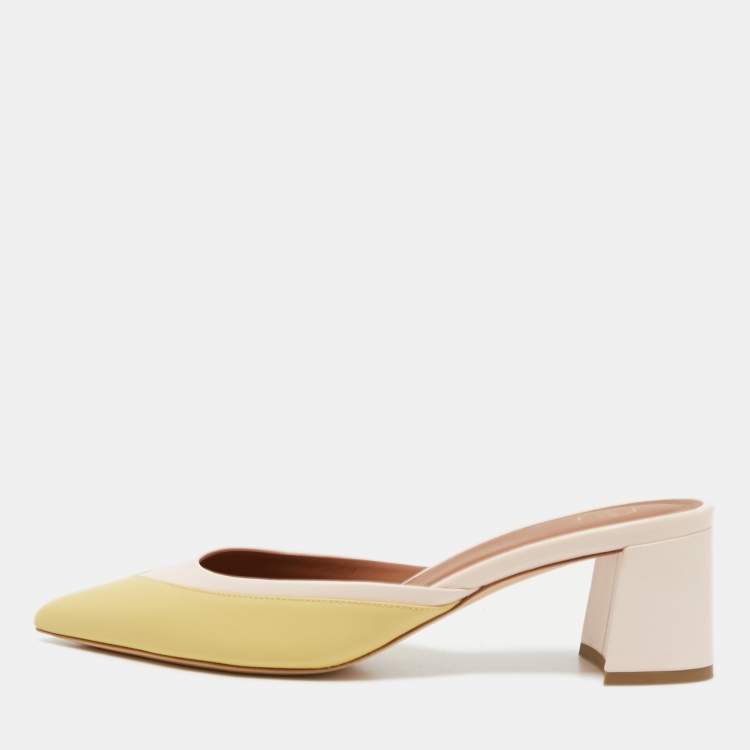 Pre Owned Malone Souliers Yellow/Pink Leather Edie Mules Size 39
