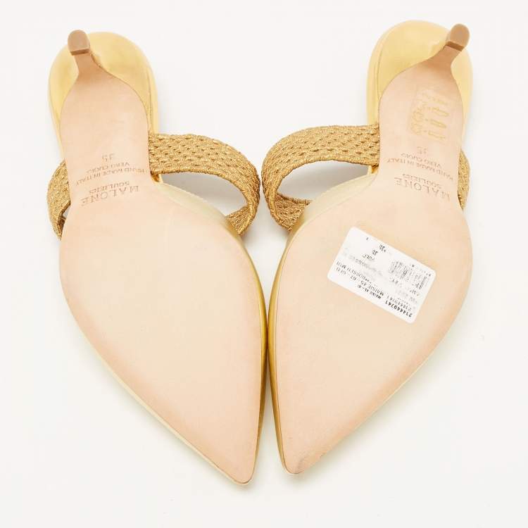 Pre Owned Malone Souliers Gold Leather Maisie Mules Size 35