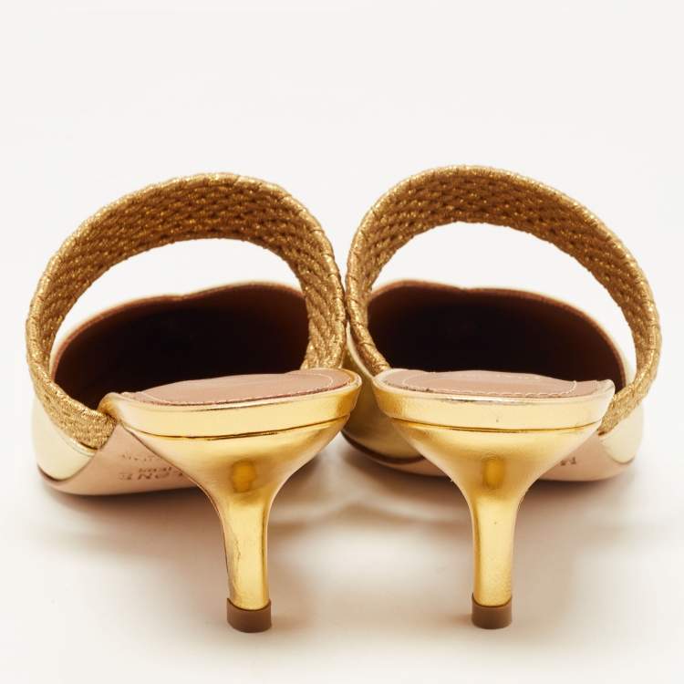 Pre Owned Malone Souliers Gold Leather Maisie Mules Size 35