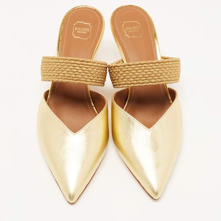 Pre Owned Malone Souliers Gold Leather Maisie Mules Size 35