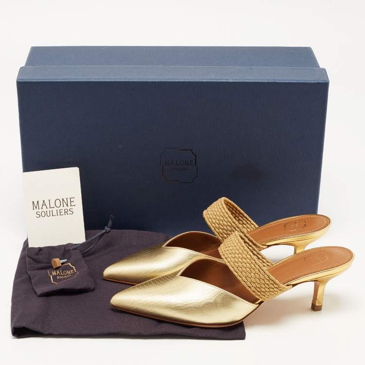 Pre Owned Malone Souliers Gold Leather Maisie Mules Size 35