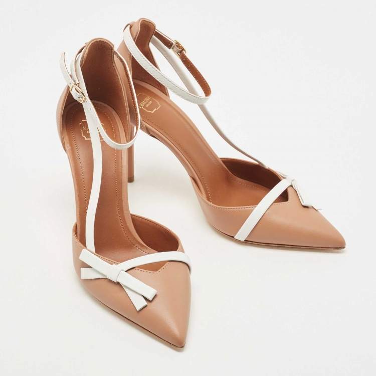 Pre Owned Malone Souliers Beige/White Leather Ankle Strap Sandals Size 38
