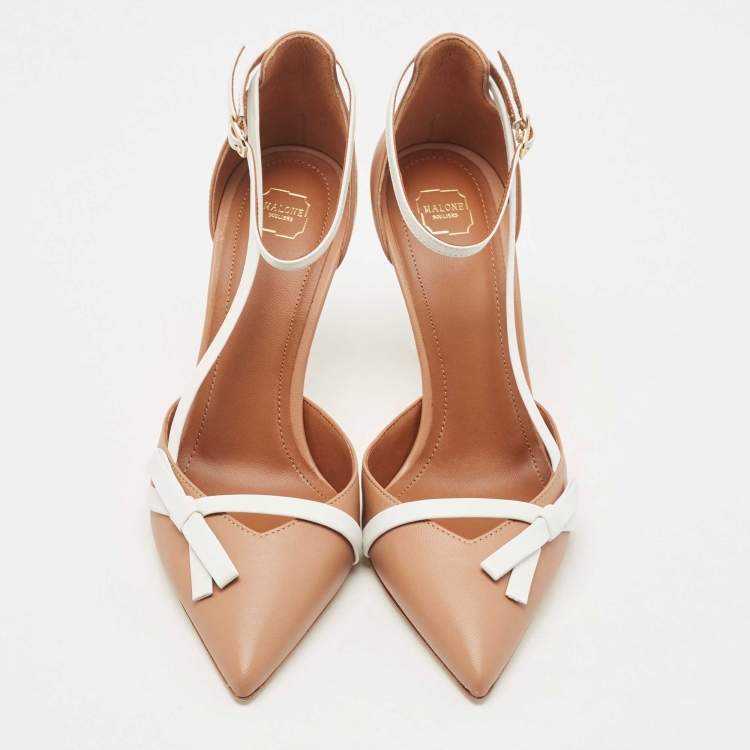 Pre Owned Malone Souliers Beige/White Leather Ankle Strap Sandals Size 38