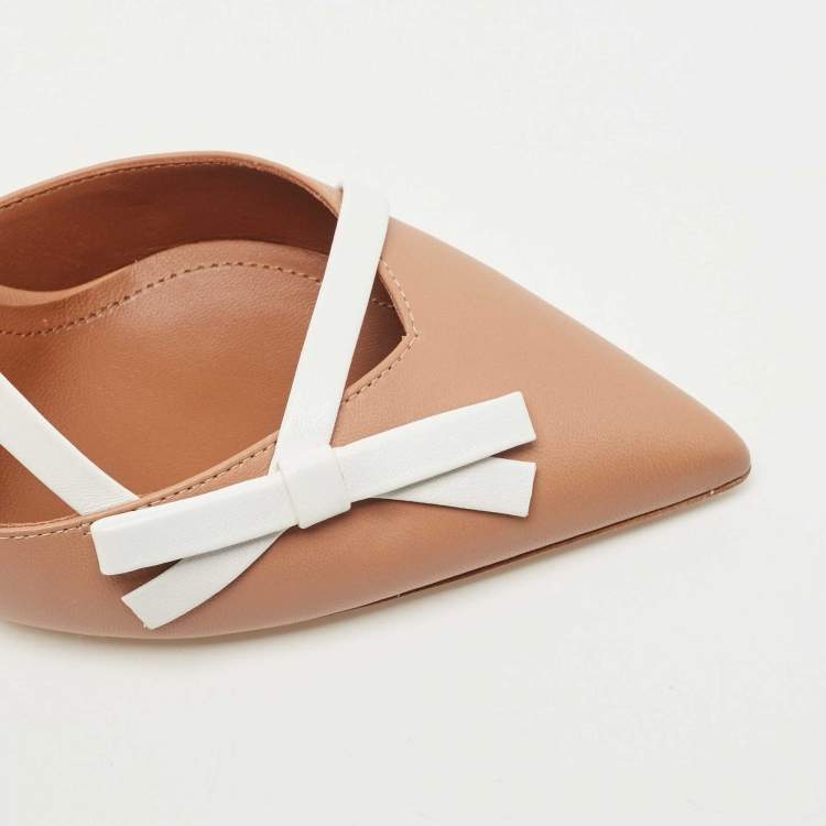 Pre Owned Malone Souliers Beige/White Leather Ankle Strap Sandals Size 38