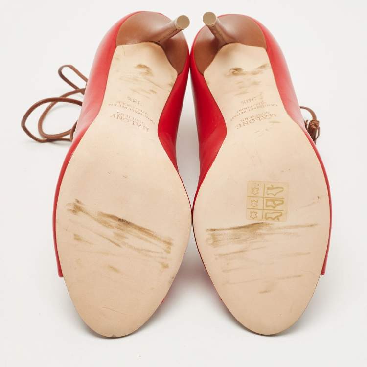 Pre Owned Malone Souliers Red Leather Lace Up Pumps Size 38.5