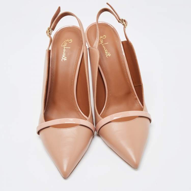 Pre Owned Malone Souliers Beige Leather Mario Pointed Toe Slingback Pumps Size 40