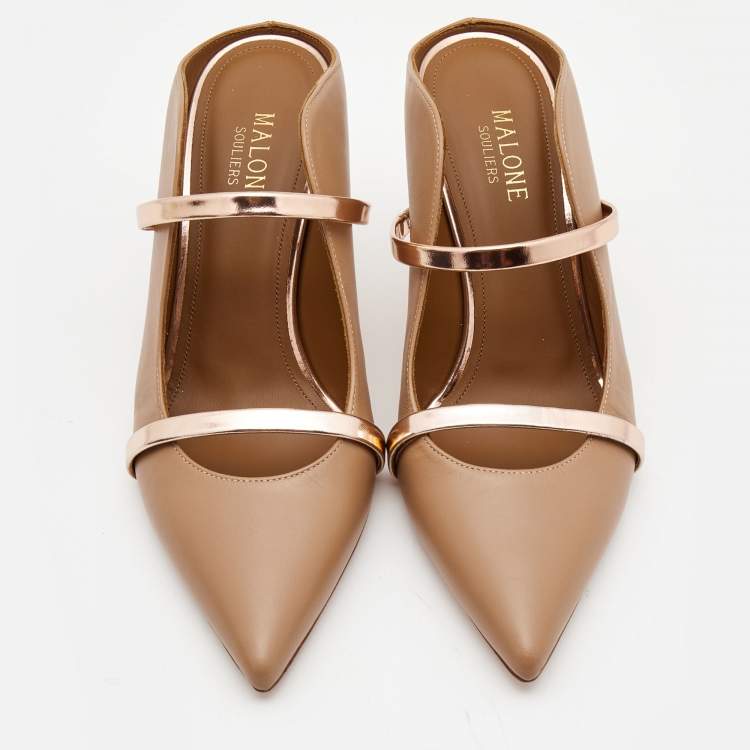 Pre Owned Malone Souliers Beige Leather Maureen Mules Size 38