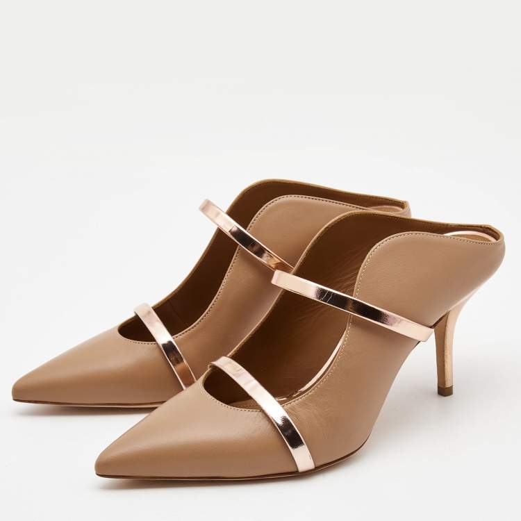 Pre Owned Malone Souliers Beige Leather Maureen Mules Size 38