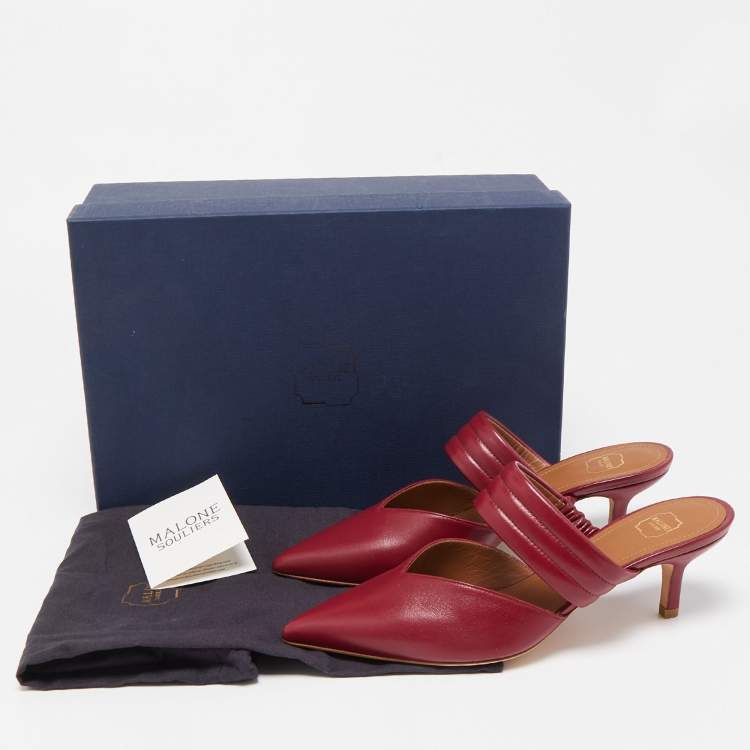 Pre Owned Malone Souliers Burgundy Leather Matilda Mules Size 35.5