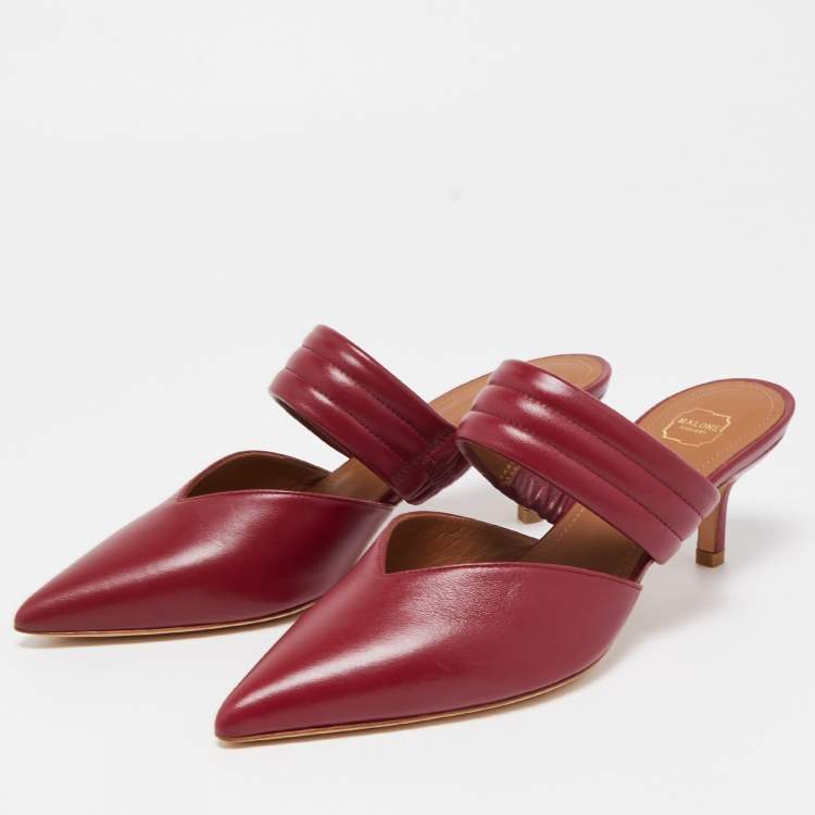 Pre Owned Malone Souliers Burgundy Leather Matilda Mules Size 35.5