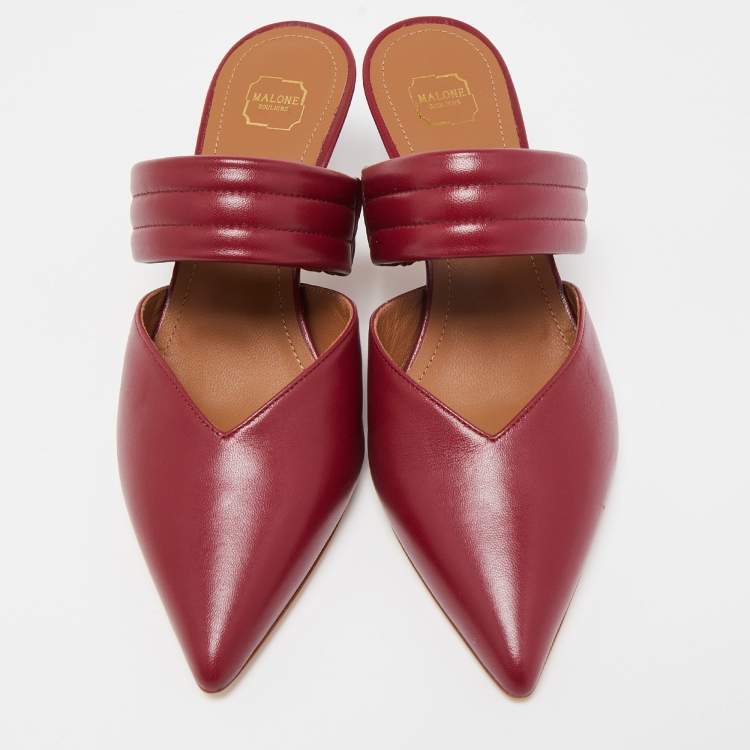 Pre Owned Malone Souliers Burgundy Leather Matilda Mules Size 35.5