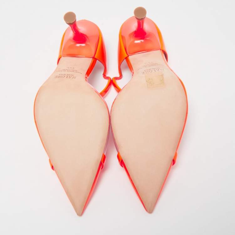 Pre Owned Malone Souliers Neon Orange PVC and Patent Leather Iona Mules Size 39.5