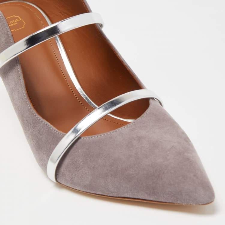 Pre Owned Malone Souliers Grey/Silver Suede and Leather Maureen  Mules Size 42