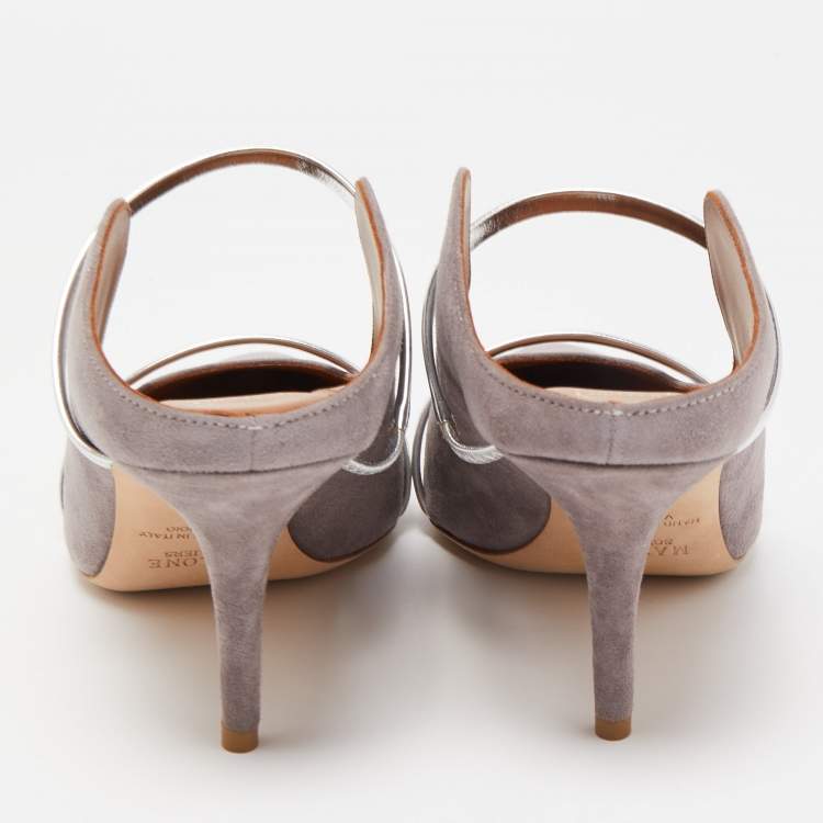 Pre Owned Malone Souliers Grey/Silver Suede and Leather Maureen  Mules Size 42