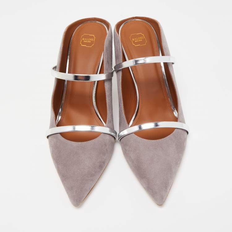 Pre Owned Malone Souliers Grey/Silver Suede and Leather Maureen  Mules Size 42
