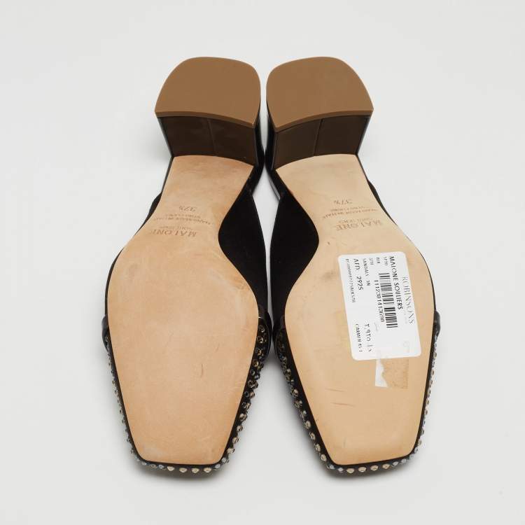 Pre Owned Malone Souliers Black Satin Crystal Embellished Carmen Mules Size 37.5