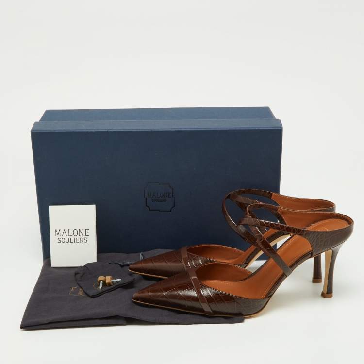 Pre Owned Malone Souliers Brown Croc Embossed Leather Yoana Pumps Size 40