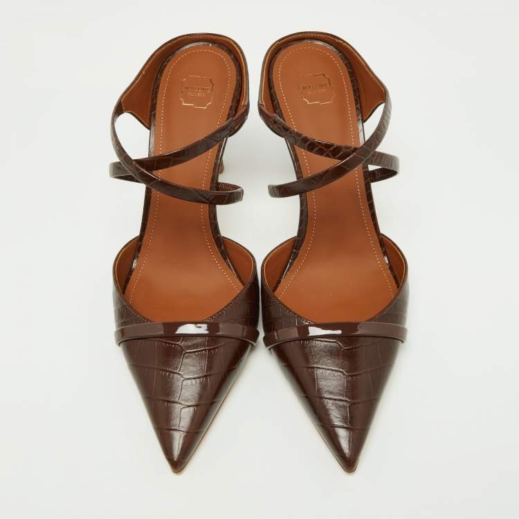 Pre Owned Malone Souliers Brown Croc Embossed Leather Yoana Pumps Size 40