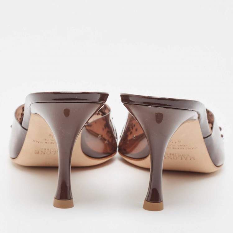 Pre Owned Malone Souliers Brown Crystal Embellished PVC Joella Mules Size 41.5