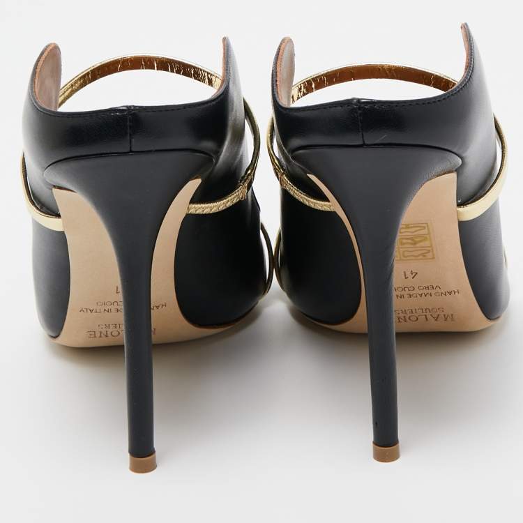 Pre Owned Malone Souliers Black/Gold Leather Maureen Mules Size 41
