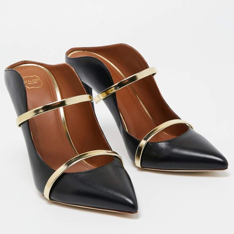 Pre Owned Malone Souliers Black/Gold Leather Maureen Mules Size 41