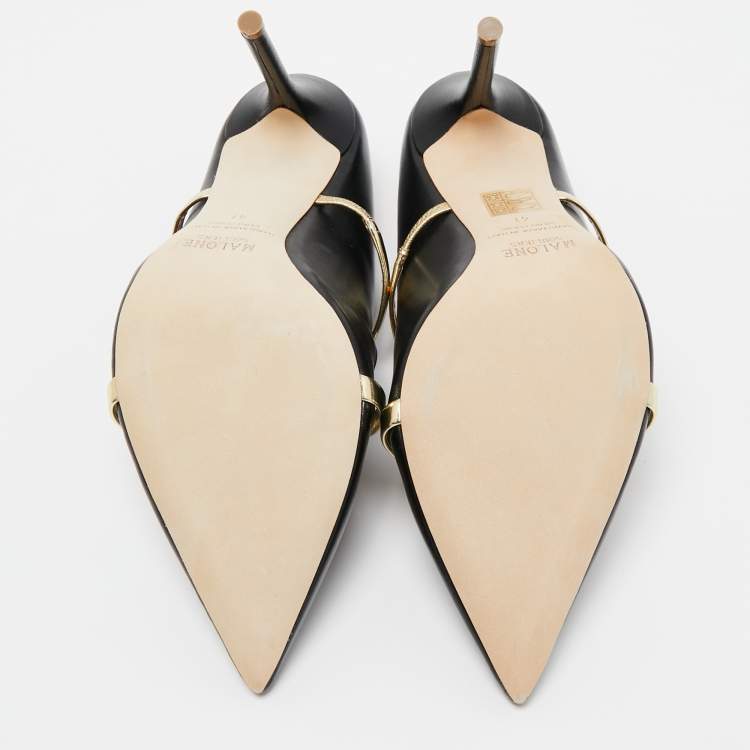 Pre Owned Malone Souliers Black/Gold Leather Maureen Mules Size 41