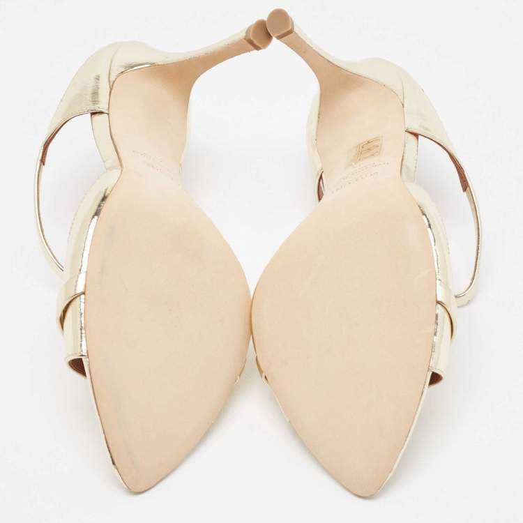 Pre Owned Malone Souliers Gold Leather Una Slide Sandals Size 41