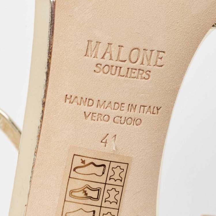 Pre Owned Malone Souliers Gold Leather Una Slide Sandals Size 41
