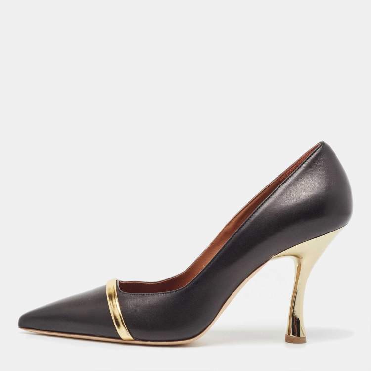 Pre Owned Malone Souliers Black/Gold Leather Karlie Pumps Size 40.5