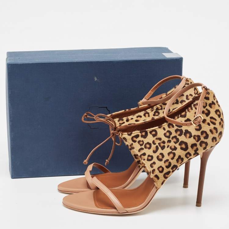 Pre Owned Malone Souliers Brown/Beige Calf Hair Ankle Strap Sandals Size 41
