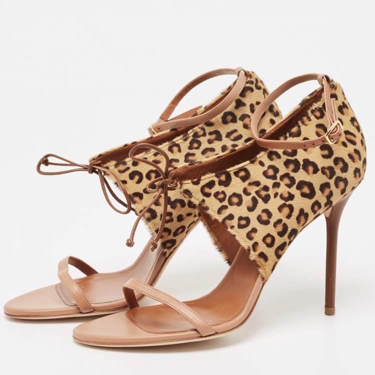 Pre Owned Malone Souliers Brown/Beige Calf Hair Ankle Strap Sandals Size 41