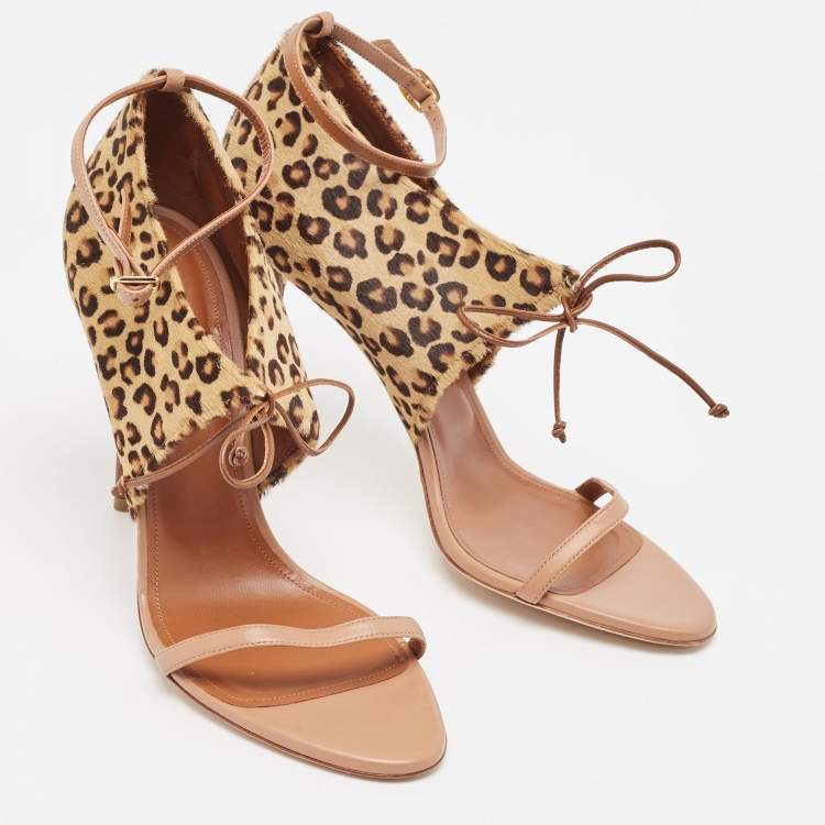 Pre Owned Malone Souliers Brown/Beige Calf Hair Ankle Strap Sandals Size 41