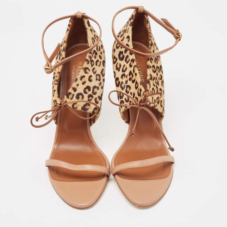 Pre Owned Malone Souliers Brown/Beige Calf Hair Ankle Strap Sandals Size 41