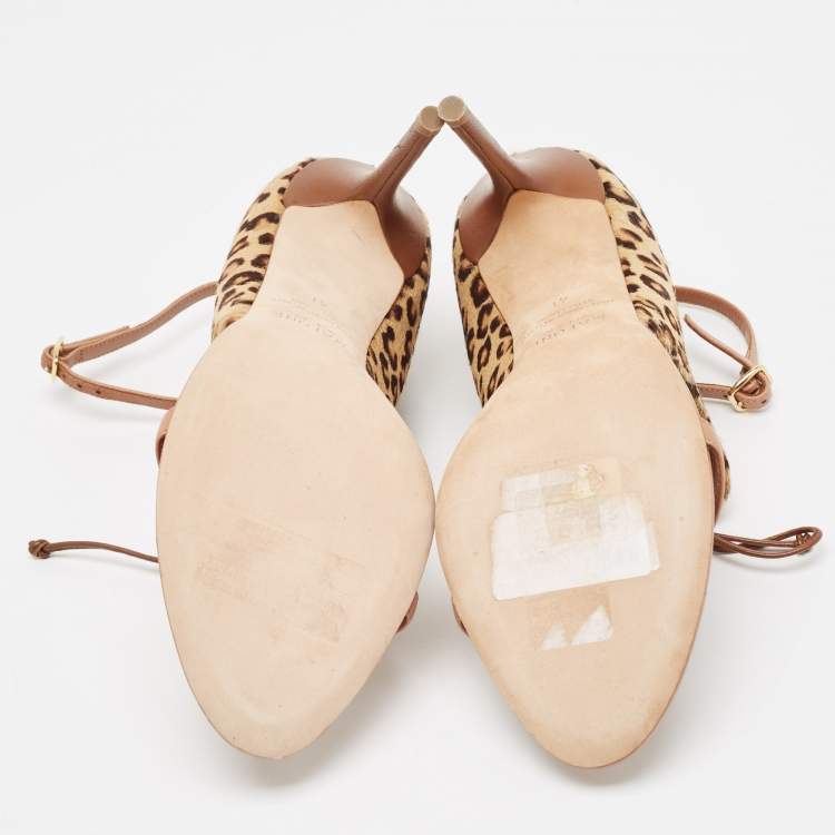 Pre Owned Malone Souliers Brown/Beige Calf Hair Ankle Strap Sandals Size 41