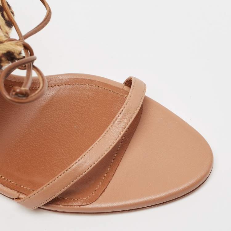 Pre Owned Malone Souliers Brown/Beige Calf Hair Ankle Strap Sandals Size 41